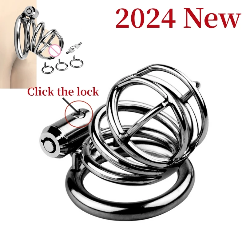 24 New Metal Click Lock Chastity Cage Male Bondage Anti-Cheating Penis Lock Penis Ring Cock Cage Adult Erotic Toys Sex Shop 18+