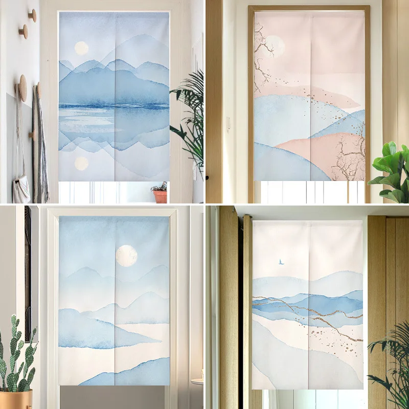 VIKAMA Abstract Landscape Half-Door Curtain, Zen-Inspired Scenic Room Divider, Home Entryway Curtain, No-Drill Room Divider