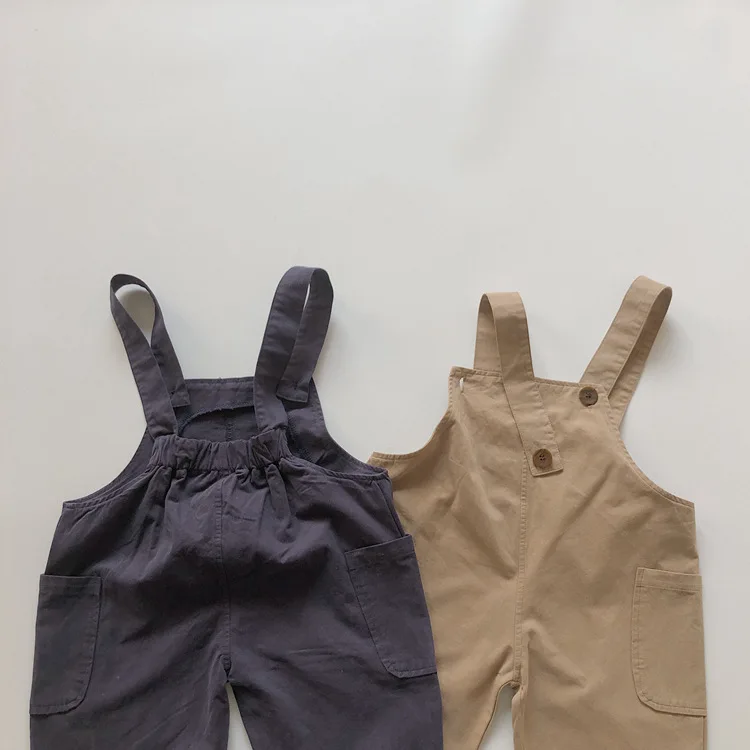 Autumn Korean 2024 Toddler Baby Boys Overalls Cotton Solid Pocket Kids Boys Suspender Pants All-matched Loose Child Boys Pants