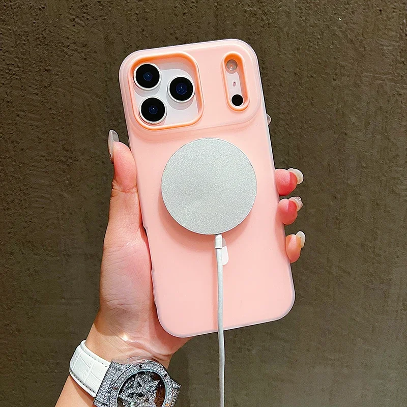 حافظة شحن لاسلكية مغناطيسية 2 في 1 بلون الحلوى الفاخرة لهاتف آيفون 17 برو ماكس 16 15 14 Plus 13 12 11 17 غطاء حماية خلفي هوائي #3