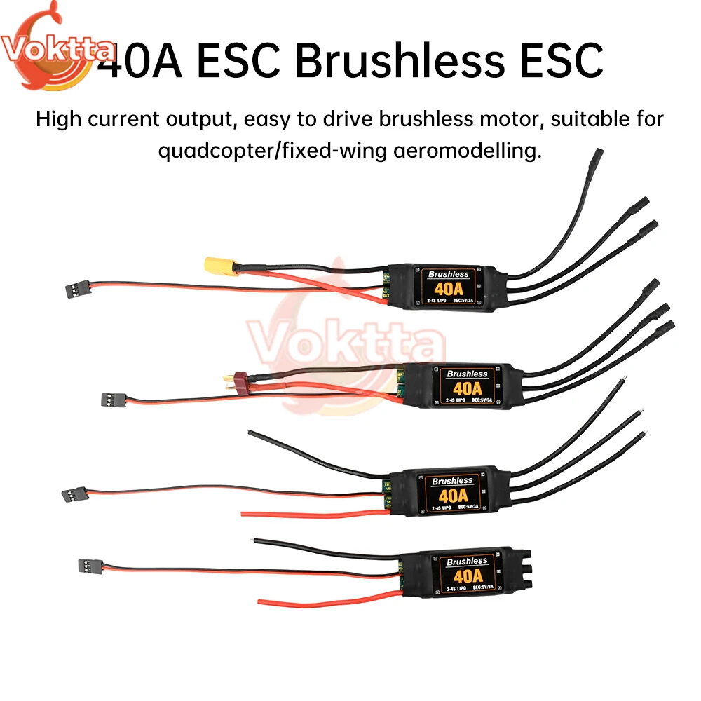 40a esc controle elétrico sem escova 2-4s controlador de velocidade esc com 5v3a ubec adequado para rc fpv quadcopter modelo de asa fixa