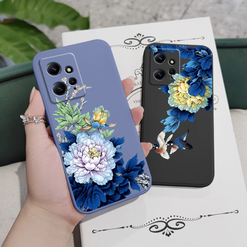 Blue Blossom Phone Case For Xiaomi Redmi Note 13 12 12S 11 11S 10 10S 9 9S Pro Plus 4G 5G Liquid Silicone Cover