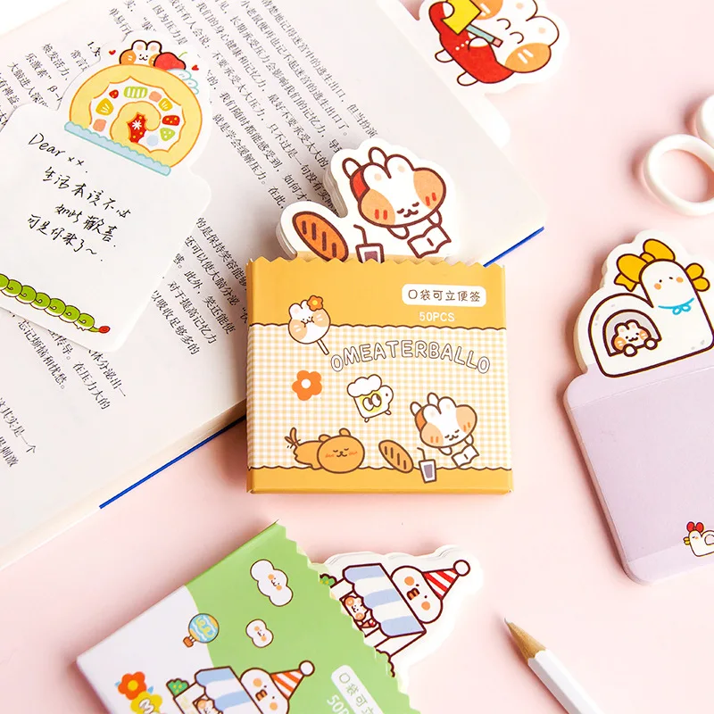 50 Sheets Pocket Memo Cute Cartoon Animals Portable Note Paper Non-sticky Various Colors Student Convenient Small Memory Note