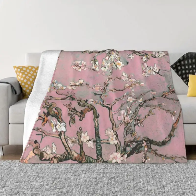 

Almond Blossoms By Vincent Van Gogh Blanket Flannel Fleece Warm Blossoming Almond Tree Throw Blankets for Bedding Sofa Quilt