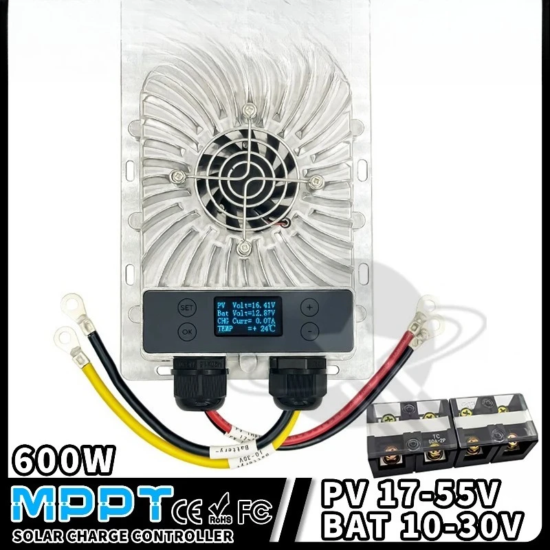 10~30V/24~85V Output Real-time200W-600W Step-Up/Down MPPT  Tracking 17-55v Solar Intelligent temperature Recharging Controller