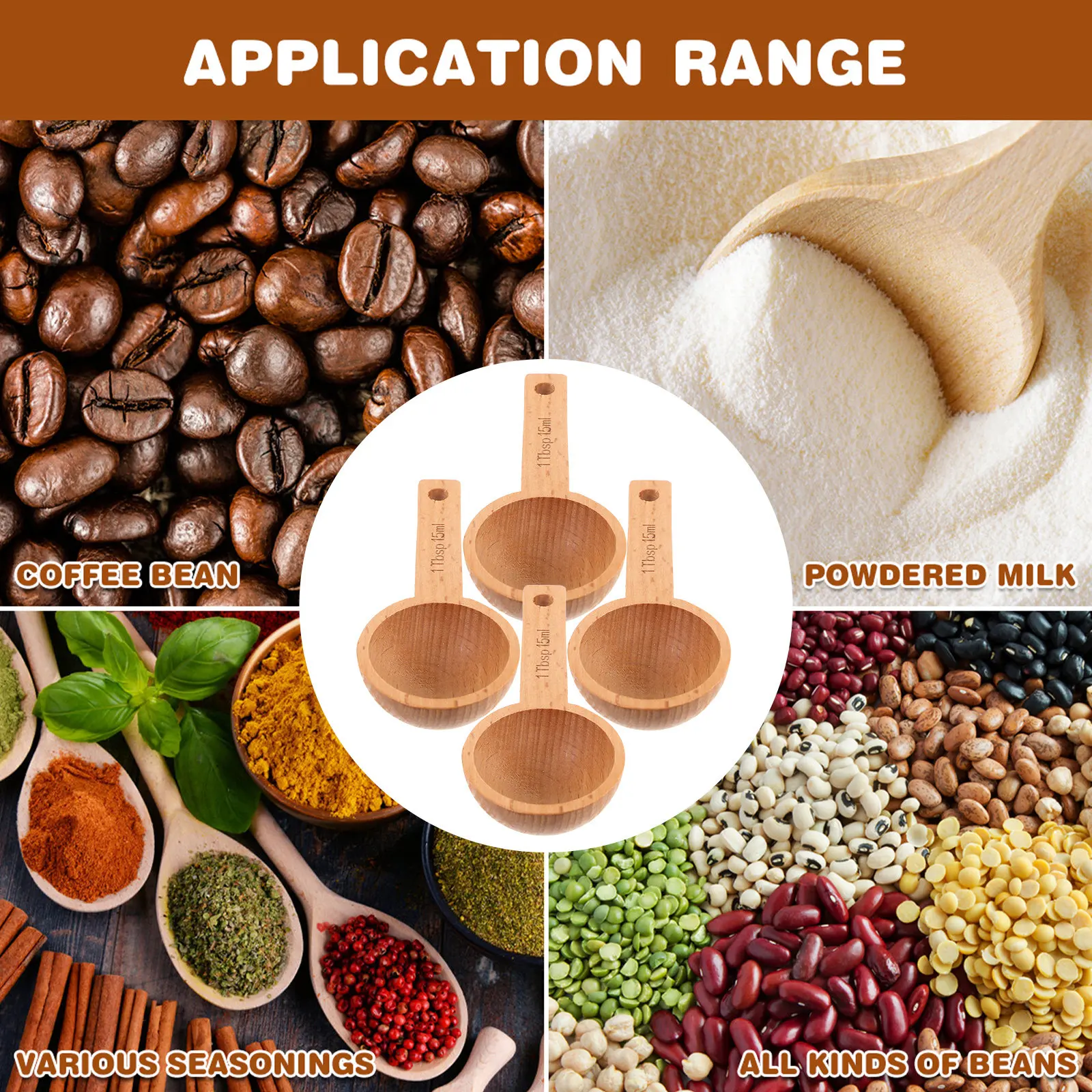 4Pcs Coffee Scoops Wooden Measuring Spoons 15Ml Smooth Small Scoop for Coffee Beans Tea Powder Baking Soda Spice Kitchen