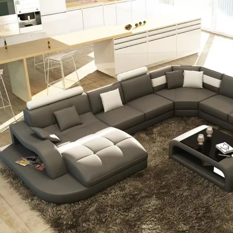 Freizeit-Wohnzimmermöbel. Modernes Wohnzimmer-Kombinationssofa aus Leder