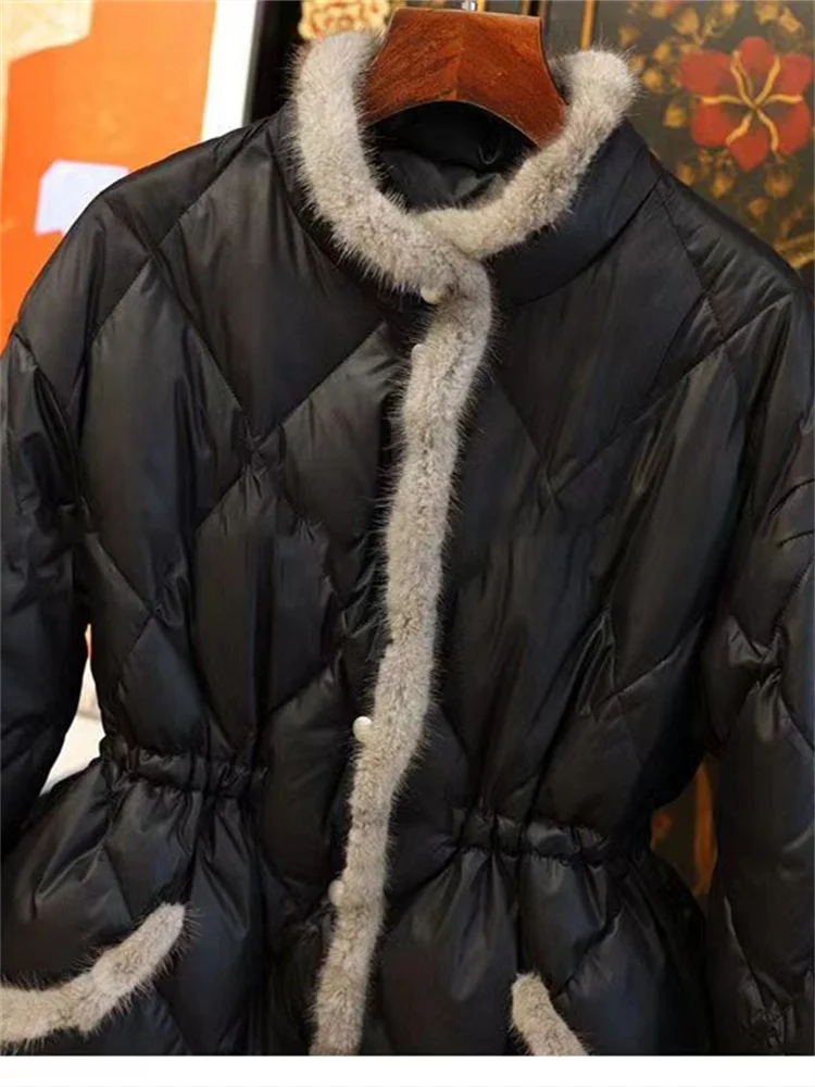 Parkas mulheres com colarinho de pé, com botões firmes, casacos elásticos na cintura, jaquetas chiques casuais, nova moda, outono, inverno, 2022