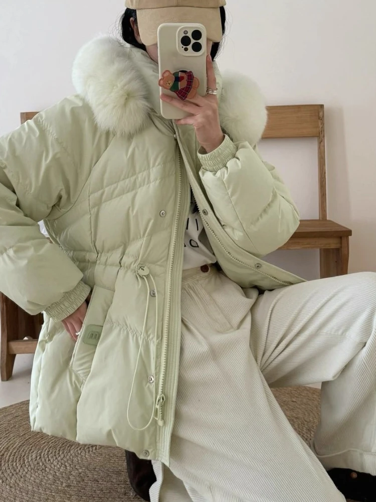 Grande vraie fourrure de renard col doudoune hiver à capuche épais porter Parkas femmes mode mince 90% blanc canard bouffant manteau vêtements d'extérieur