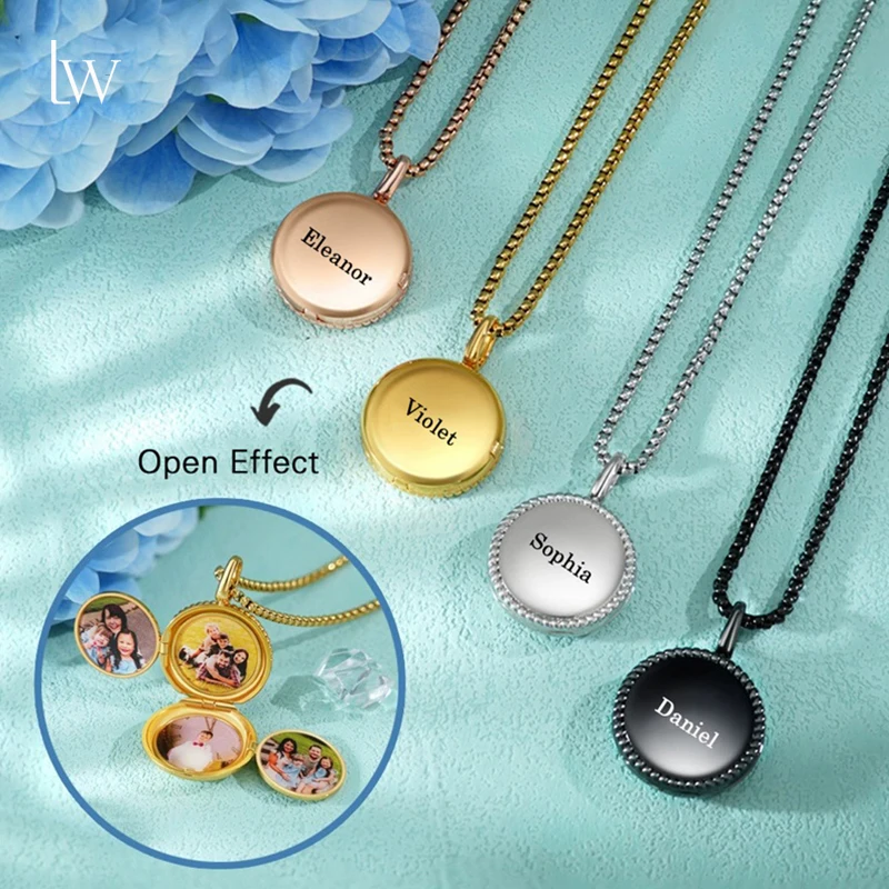 

Custom Photo Locket Necklace Women Personalized 4 Pictures Round Pendant Necklace Stainless Steel Memorial Jewelry for Mothers