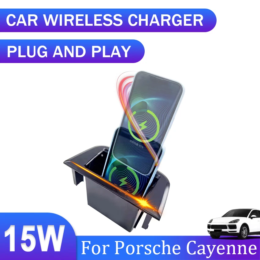 

Car QI Wireless Charger 15w fast charging plate phone holder wireless phone charger For Porsche Cayenne 2018 2019 2020 2021 2022