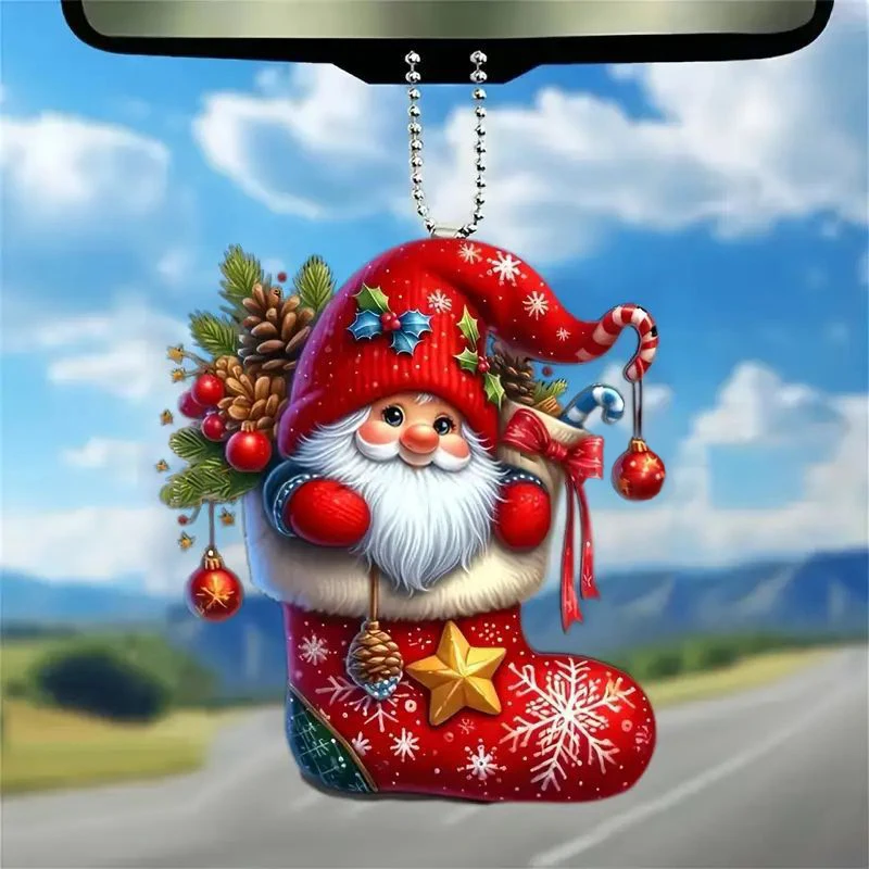 2D Acrylic Flat Printing Christmas Character Pendant Xmas Tree New Year Decoration Car Interior Charm Holiday Party Hanging