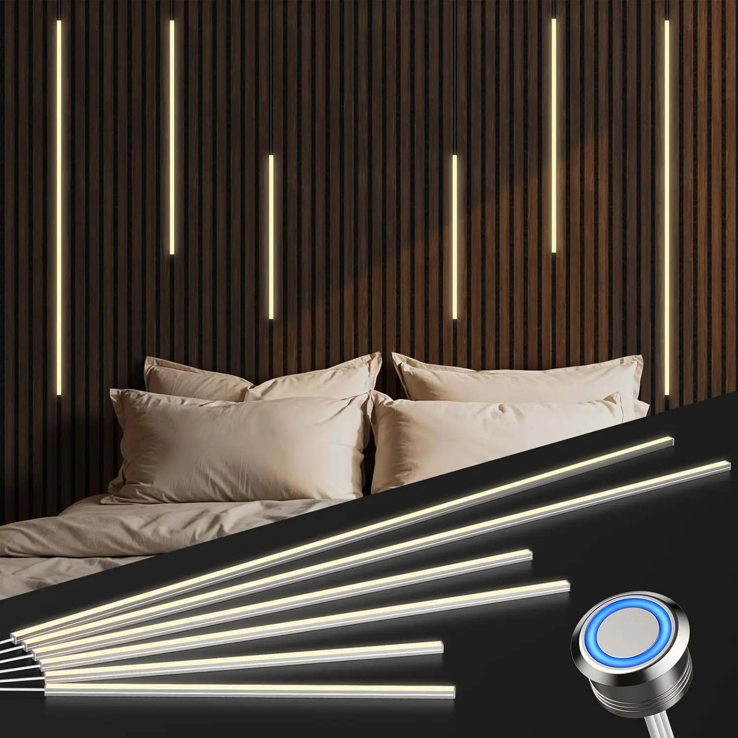 

6PCS Dimmable LED Light Strips for Slat Wall Panels, Warm White Touch Control, Easy Installation