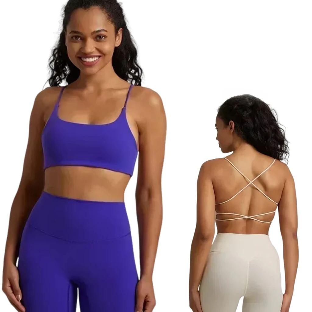 

Lemon Women Round Neck Women Fitness Bra Sport Yoga Tank Top Cross Back Gym Chest Pad High Strength Comprehensive Training Jog
