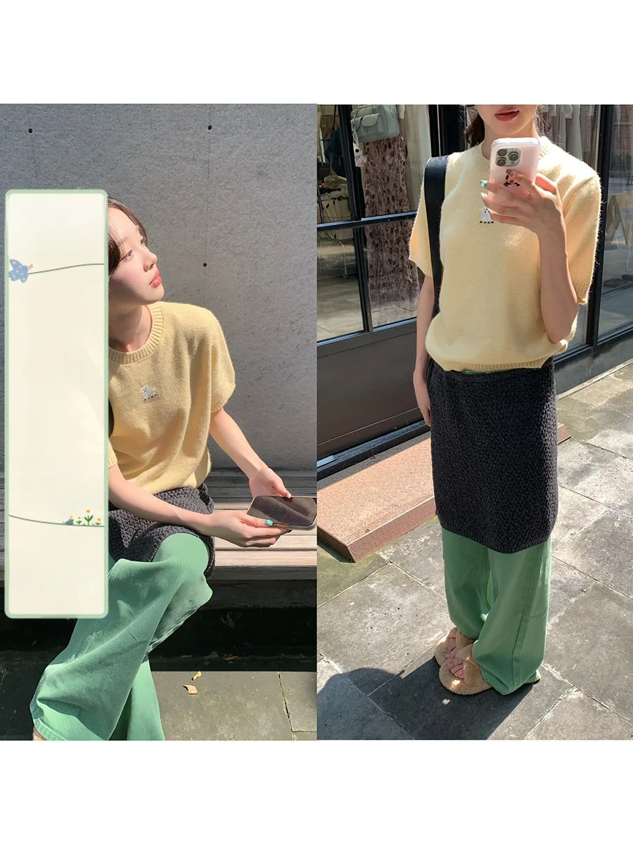 

Sinbounboun Women's round Ne ort Sve Knitted T-irt Soft Sle Base Layer Top Candy Color adient Design 2025 Autumn...