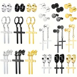 7 Pairs Stainless Steel Dangle Hoop Earrings For Men, Punk Cool Stud Earring