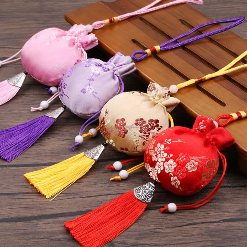 20pcs/Lot Ancient Chinese Silk Sachet Plum Blossom & Dragon Pattern Drawstring Gift Bag With Tassel Embroidery Pouch Decoration