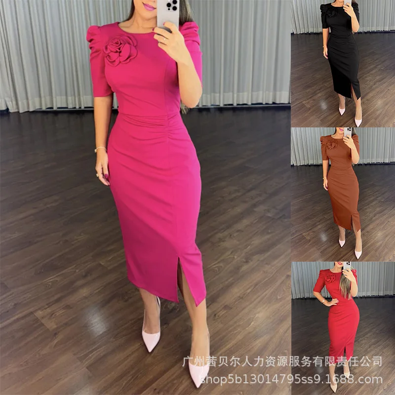 

Long Dress Women Dresses Party Night Vestidos Streetwear Round Neck Short Sleeve Elegant High Waist Y2k Work Slim Summer 2025