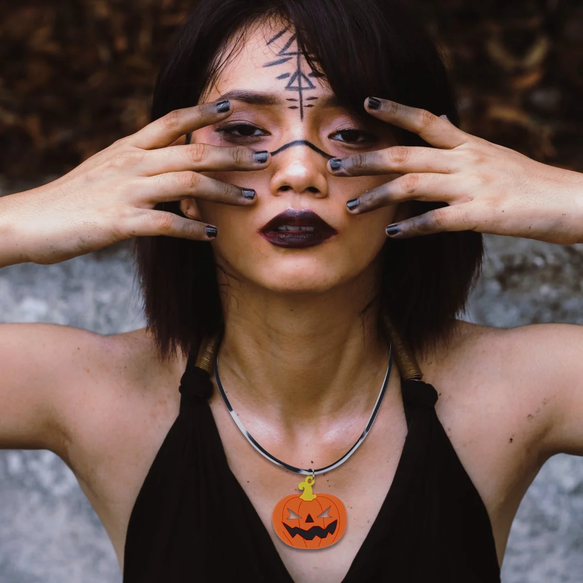 

1Set Halloween Pumpkin Necklace Orange PVC Cartoon Design Small Delicate Easy Wear Bright Colors Add Atmosphere