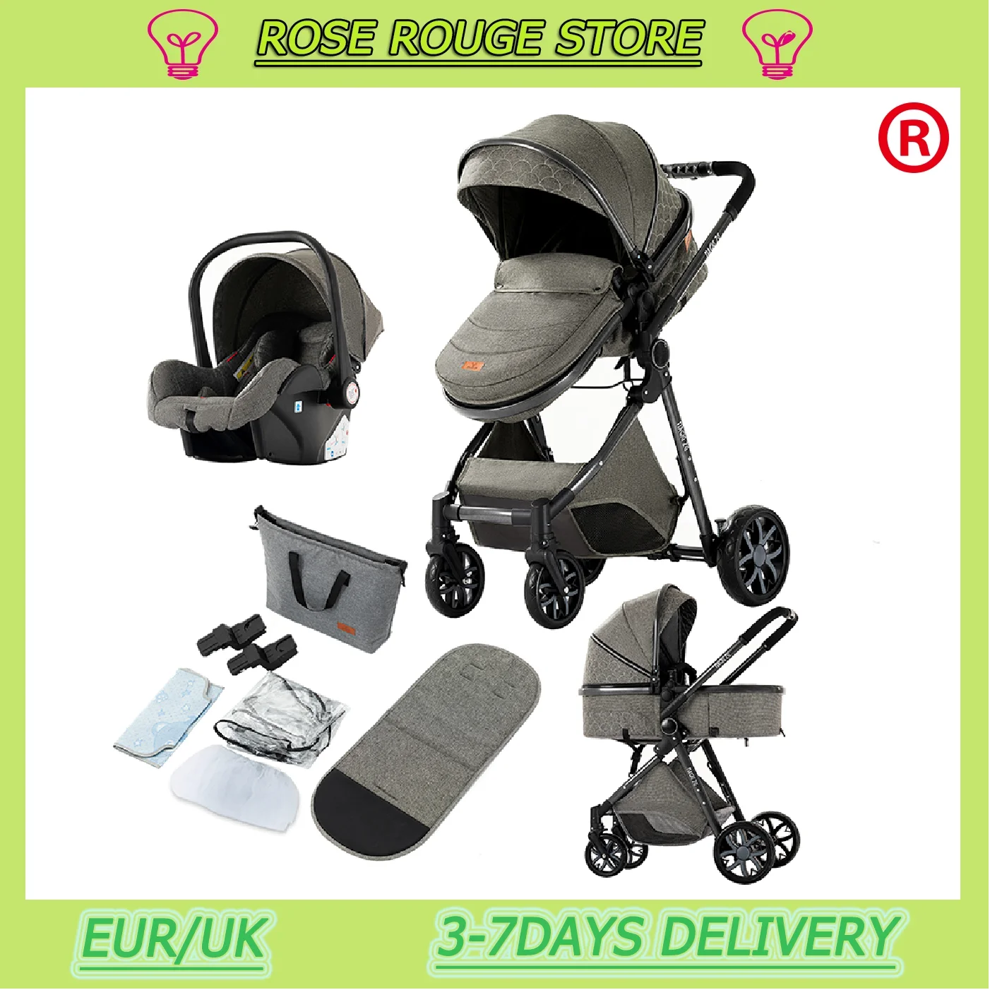 Baby carriage 3 in 1 baby stroller Baby stroller Baby pram 3 pieces Buggy stroller Baby carriage luxury baby 3 in 1 stroller