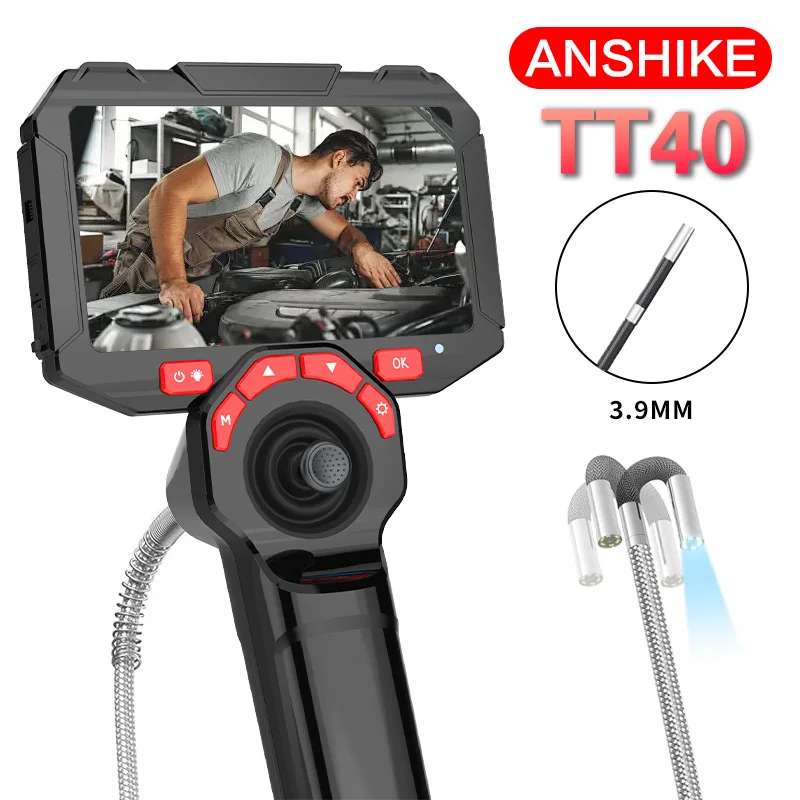 TT40 6.5MM Dual Lens Articulating Borescope 1080P 4.5 Inch IPS Four Way 720° Steering Endoscope Camera Aviation and Other