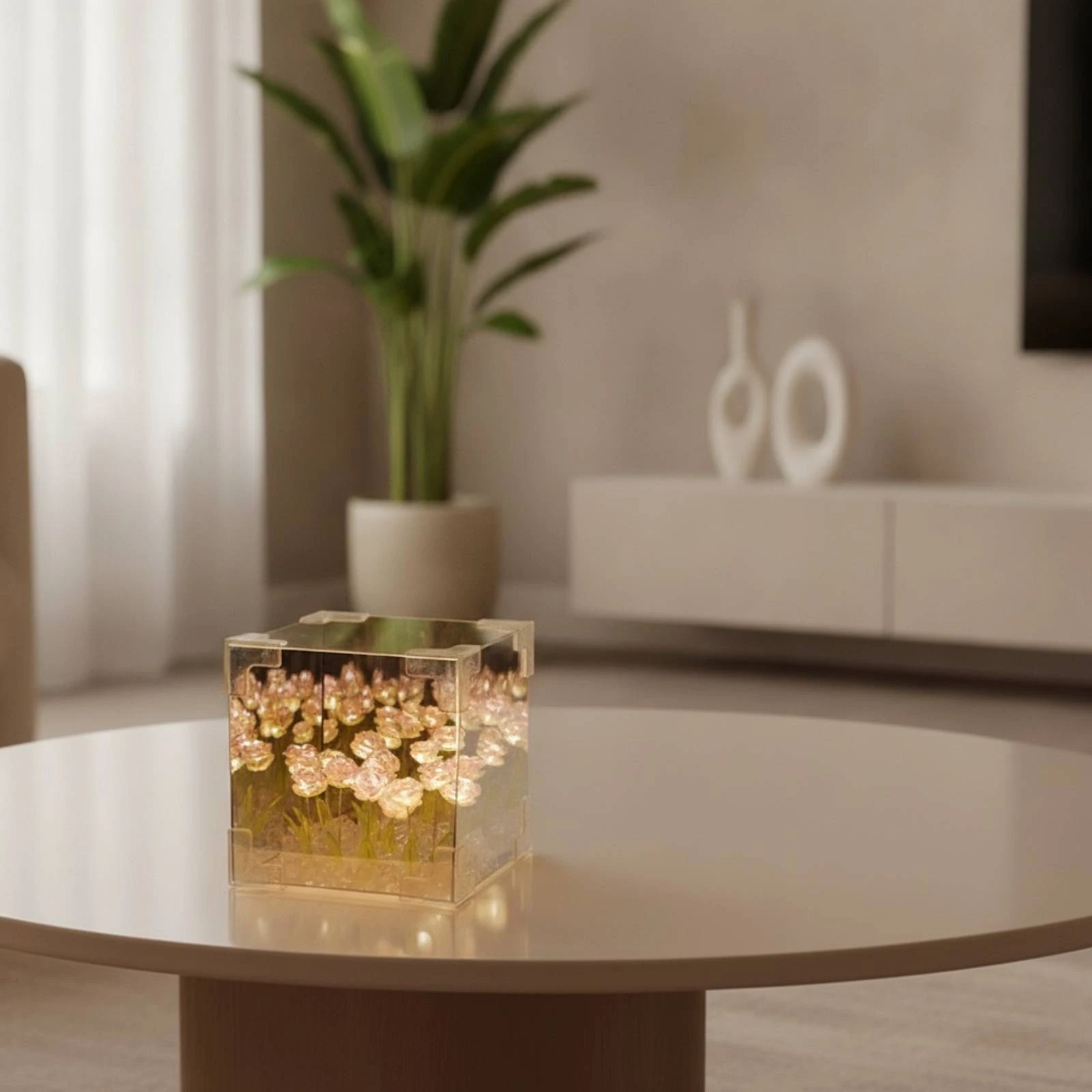 Rose Lamp with Acrylic Cube Floral Rose Night Light Flower Night Light Transparent Flower Lamp Decorative for Bedroom, Desk view 4