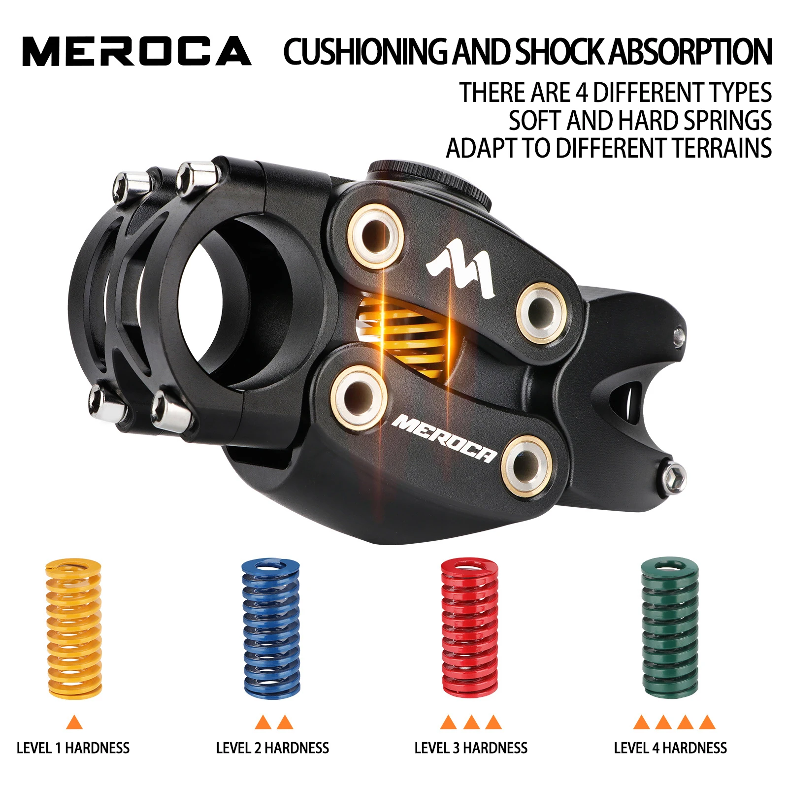 MEROCA Mountain Road Bike Suspension Stem MTB 90/50MM Off-Road Touring Cycling Gravne Shock Absorbing Riser Four Links Stem