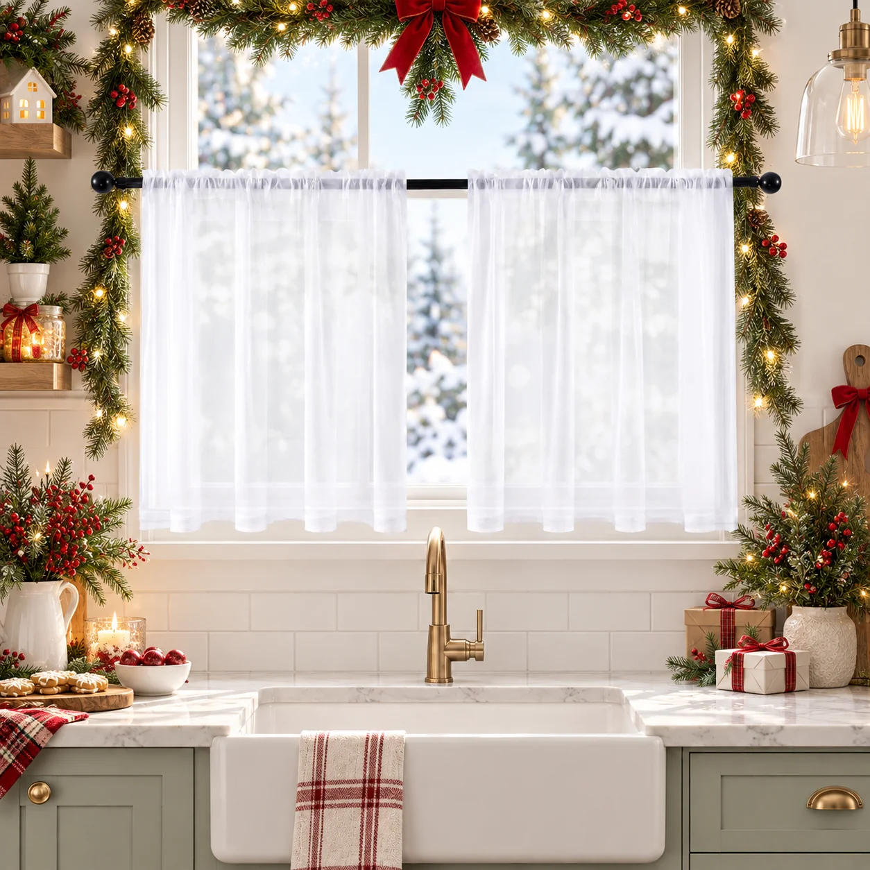 1pc/2pcs Solid High Transparency Short Curtains, Small Sheer Curtain for Kitchen, Bathroom, Home Decor, Christmas Curtains