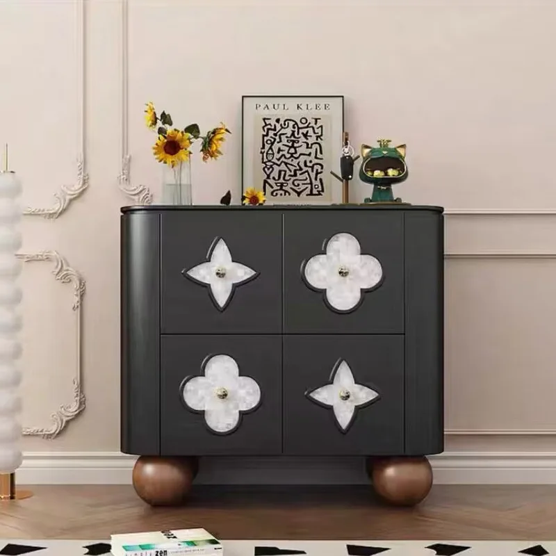 

French retro dining side cabinet light luxury high-end solid wood living room bucket cabinet corridor aisle entrance cabinet
