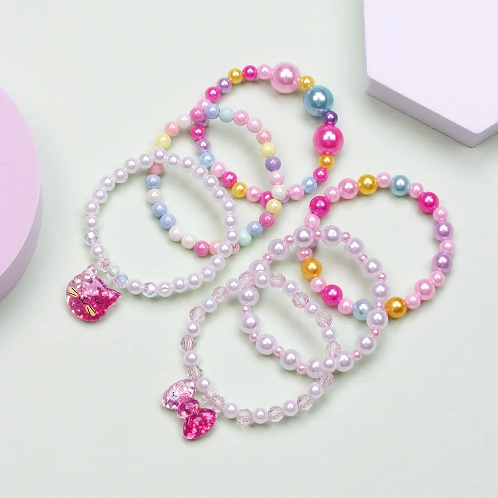 6pcs/set Bracelet Party Bracelets Star Heart Candy Color Beads Children Kids Beads Bracelets Rings Set for Girls Gift