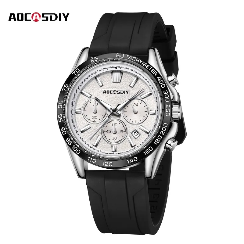 High Quality Men\'s Leisure Luxury Watch 30m WaterProof Multi-Functional Timing Super Luminous Men\'s Watch Silica Gel Quartz Watc