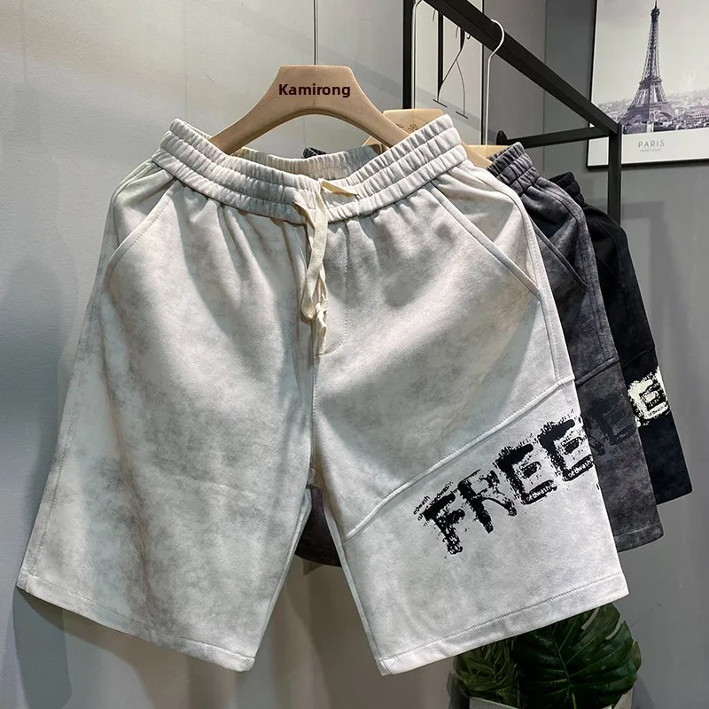 

American Sle Sports orts Trendy Men Summer New Letter Print Casual Pants Thin Beach Five-Quarter Length Breathable Cotton...