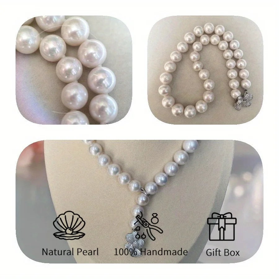 

MYSOYA 12-15 мм ожерелье из белого пресноводного жемчуга с подарочной коробкой, ювелирные изделия унисекс, идеальный подарок на свадьбу, день рождения, Рождество, Новый год