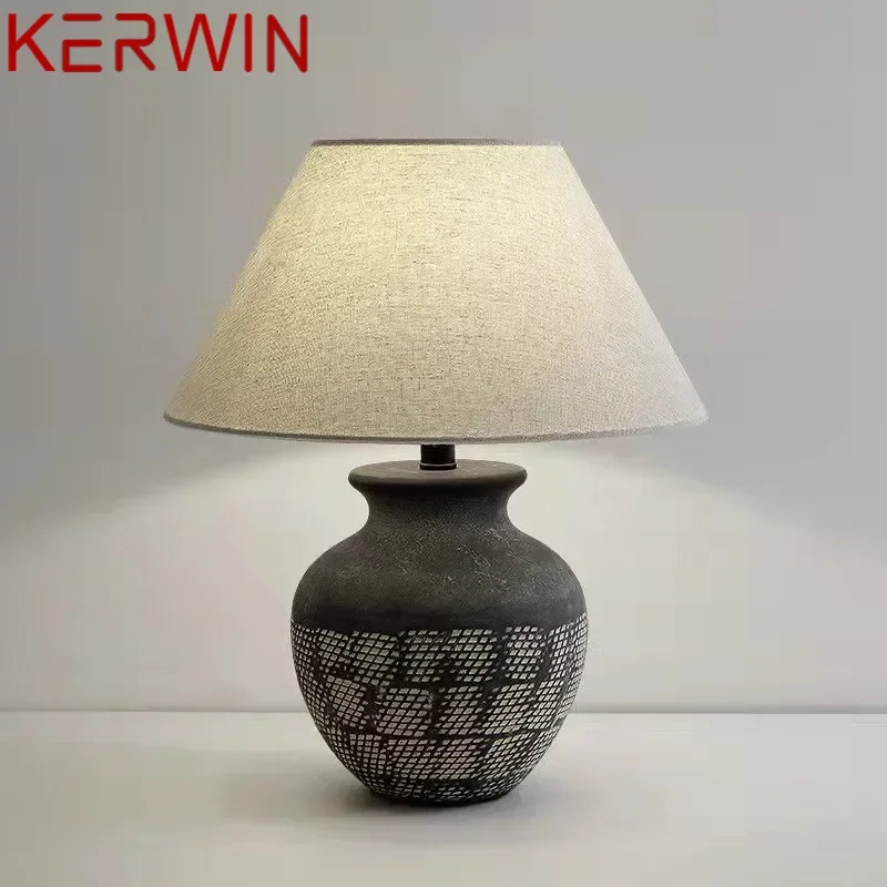 KERWIN Contemporary Ceramic Table Lamps LED Creative Retro Bedside Desk Light for Home Living Room Bedroom Decor