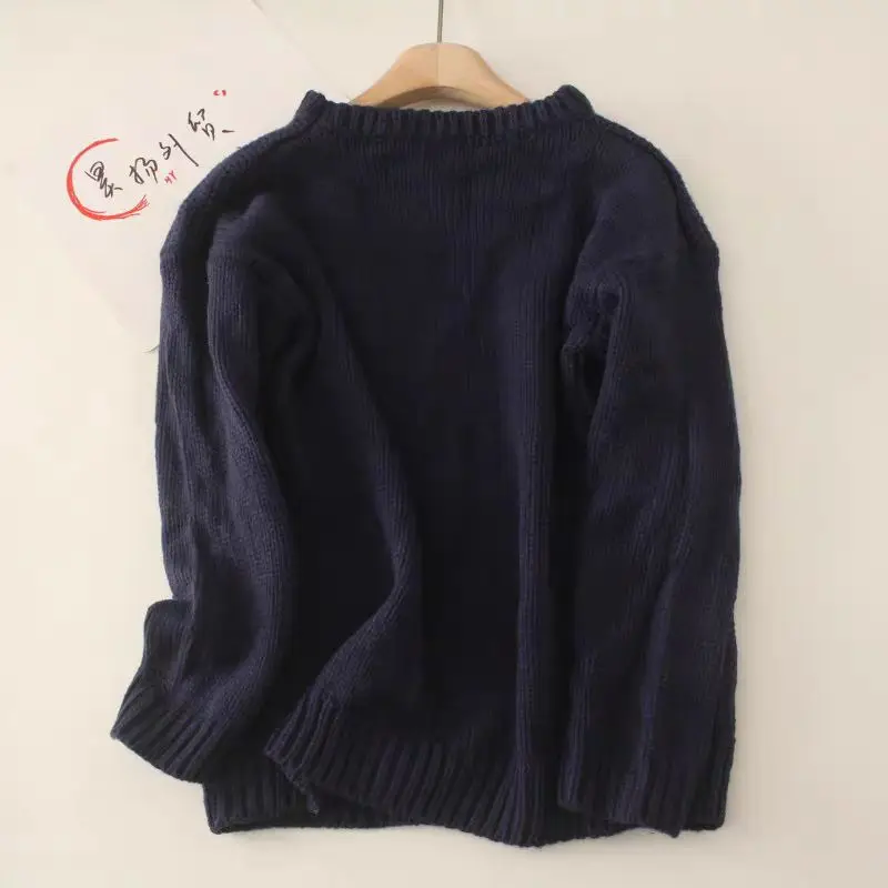 Foreign trade new spring and autumn round neck hollowed out pullover color matching sweater