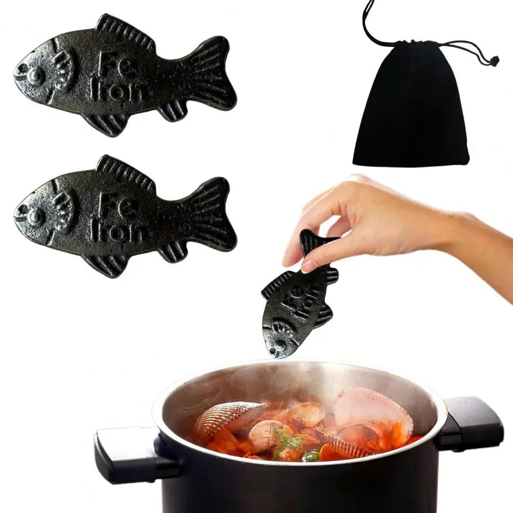2Pcs 7cm Iron Fish Natural Source Of Iron Fe Supplement Fish With Pouch Safe Cooking Tool For Pregnant Women Vegans Athletes