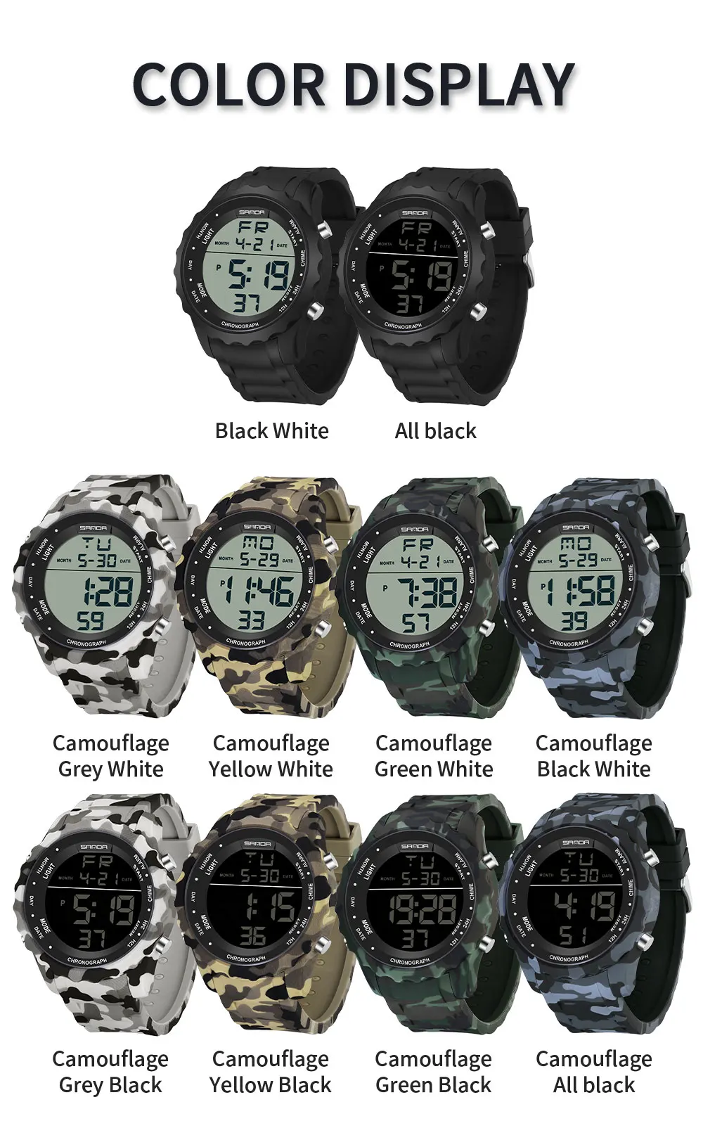 SANDA Top Marke 2184G Camouflage LED Digital Uhr männer Wasserdichte frauen Sport Uhr männer Elektronische Uhr 2025