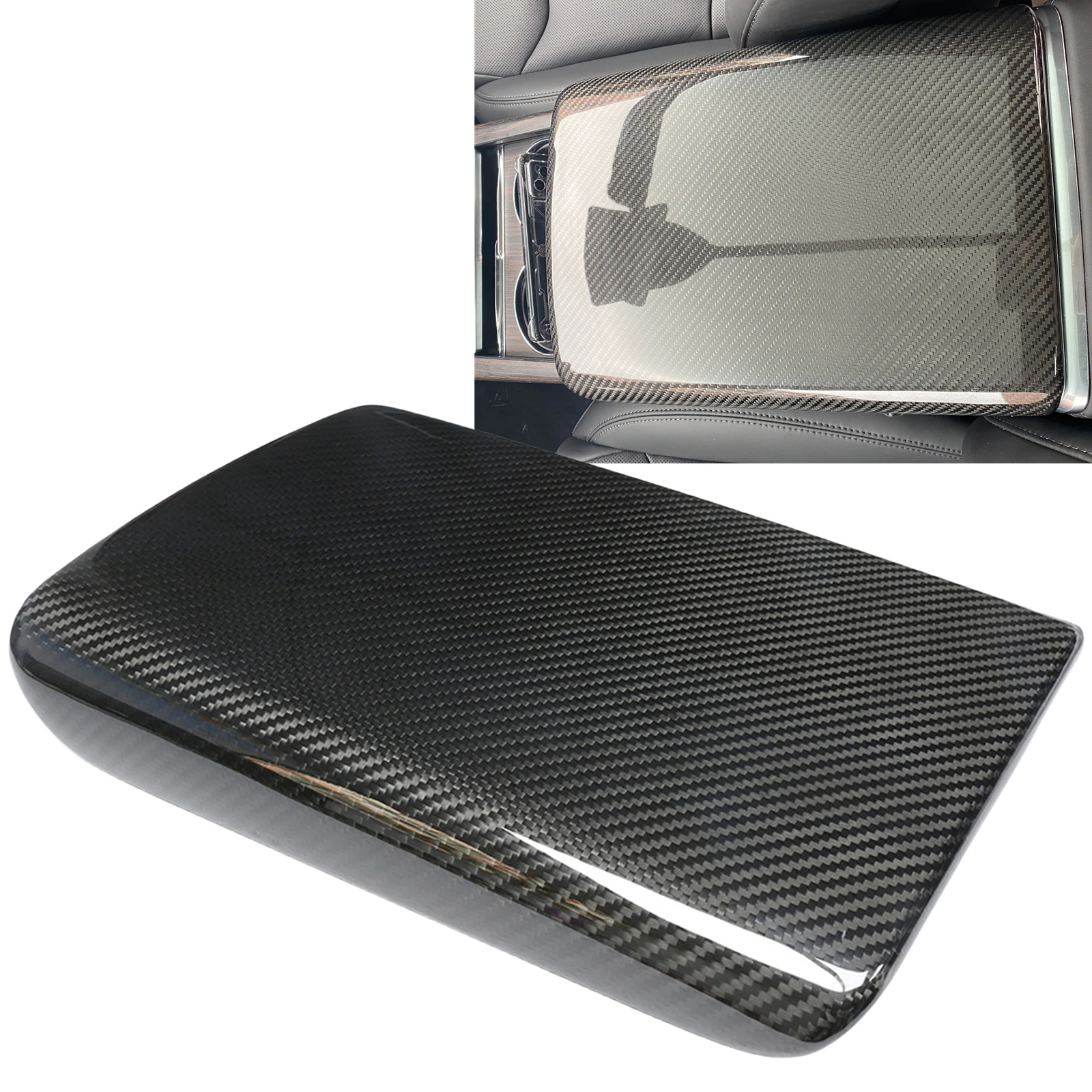 

For Tesla Model S 2021 2022 2023 Real Dry Carbon Fiber Center Console Armrest Box Panel Cover Interior Arm Rest Cap Shell Trim