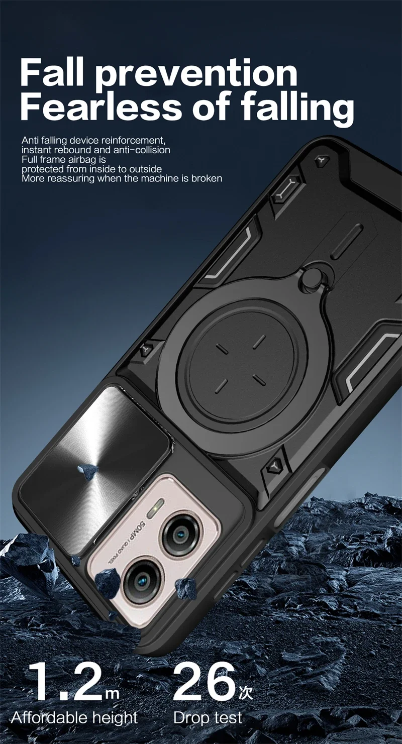 Для Motorola Moto G53 5G чехол автомобильный магнитный кольцевой держатель бронированный чехол для телефона Motorola G13 G23 4G слайд-камера защитная задняя крышка