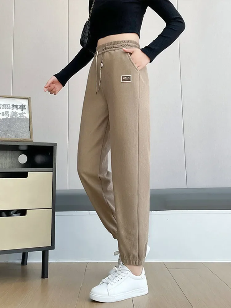 Casual Corduroy Sports Joggers Pants Women Loose Elastic High Waist Trousers Female Autumn Winter Thickened Outdoor Long Pant