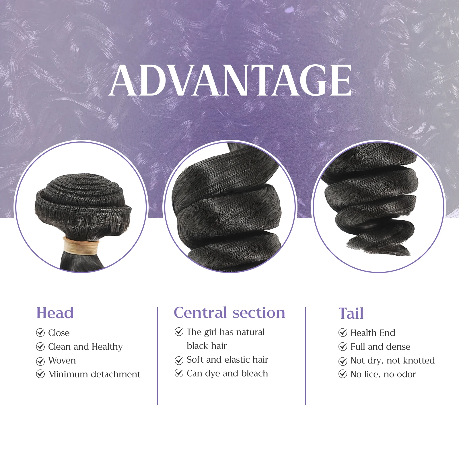 Powcign 100g/개 루즈 웨이브 더블 웨프트 인모 헤어 익스텐션, 100% 천연 미가공 인모, 여성용 고품질 인비저블 헤어