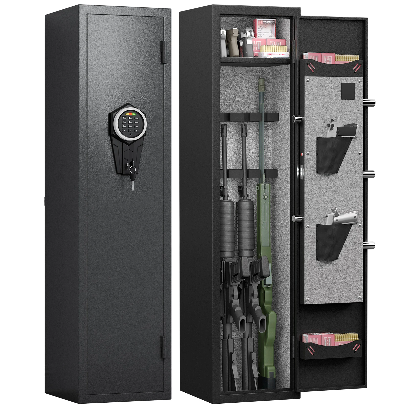 3 Gun Safe, Quick Access Rifle Gun Safe with Silent Mode and Alarm System, Removable Shelf and 2 Adjustable Gun Slots