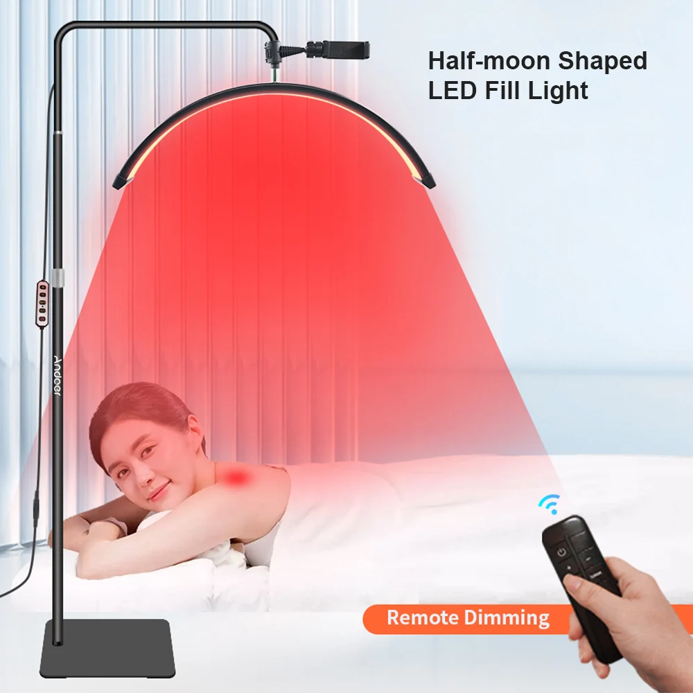 Andoer HD-M6XR 36W Floor LED Video Light Half-moon Shaped Fill Light Dimmable with 5600K White Light & Red Light 186cm Metal Lig