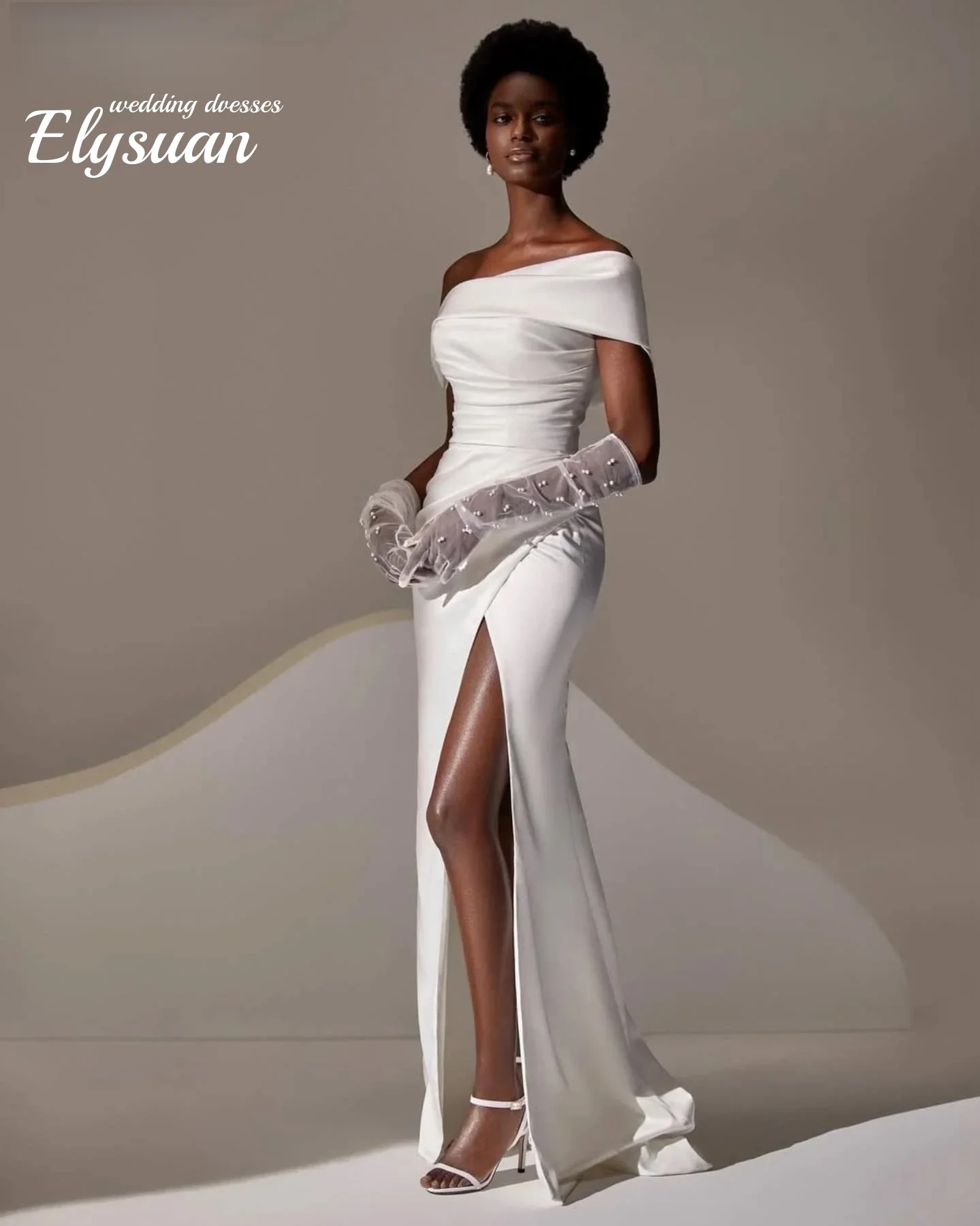 Robes de mariée sirène simples personnalisées, épaules dénudées, fendues sur le devant, robes de mariée chic pour femmes