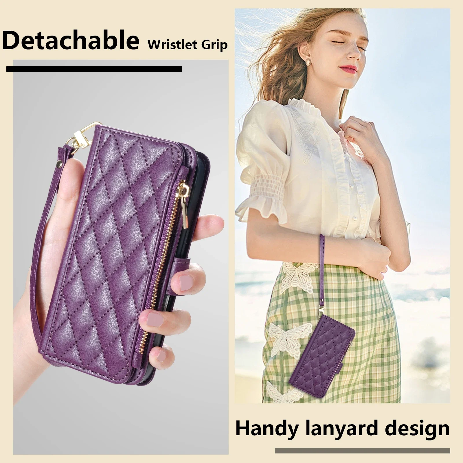 Brieftaschen-Lederhülle mit Reißverschluss, Kartenfächern, Ständer und Magnetverschluss für Samsung Galaxy S26 Ultra S25 Plus S24 FE S23 S22 – Detail 8