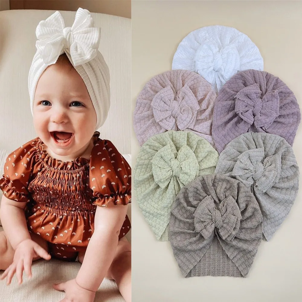 20pc/lot Newborn Waffle Knit Turban Hat Baby Girl Headwraps Infant Bonnet Beanie Kid Photography Props Headwear Wholesale Price