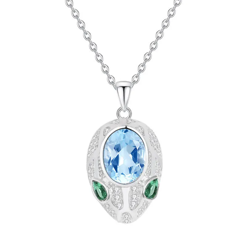 BOCAI New S925 Pure Silver Jewelry Retro And Simple Selected Crystals Topaz Olivine Garnet Spirit Snake Necklace Pendant