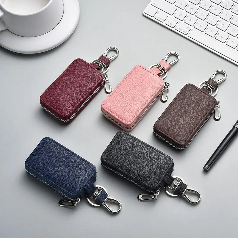 High-End Genuine Leather Key Case Unisex Zipper Lock Key Pouch - Perfect Gift for Car/Home Keys Men Women