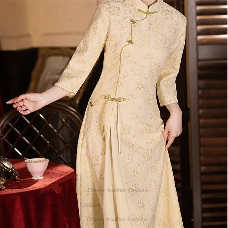 

Новый китайский стиль Chesongam Plue, размер 3XL, Aodai Qipao, сексуальное кружевное китайское платье с цветочным принтом, халат для невесты, свадебной вечеринки, костюм, Vestidos