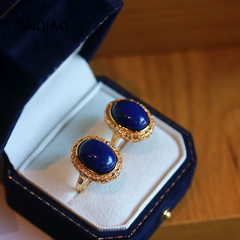 MIQIAO New In Rings Silver 925 Jewelry Ring Women Natural Stone Lapis Lazuli Fine Jewelry Luxury Female Ring